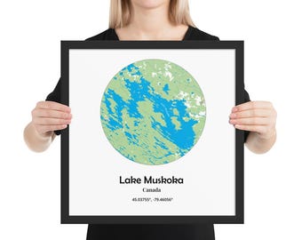 Lake Muskoka Ontario Map Framed Print | Muskoka Wall Art | Muskoka Lake Map Poster | Cottage Canada | Lake Muskoka Artwork |