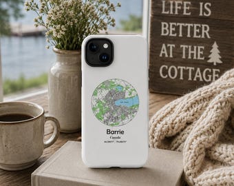 Barrie Ontario Map iPhone Case | MagSafe Tough Case | Lake Simcoe Phone Case | Canada Map Phone Cover | Cottage Country Gift