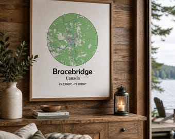 Bracebridge Ontario Framed Map Art Print | Muskoka Wall Art | Minimalist City Map | Canada Map Poster |  | Cottage Decor Gift | Muskoka