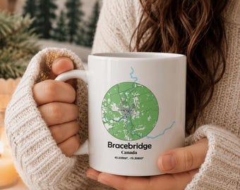 Bracebridge Ontario Map Mug | Muskoka Coffee Mug | Minimal Coordinates Mug | Cottage Country Gift | Canada Map Mug | Travel Coffee Cup