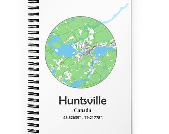 Huntsville Ontario Spiral Notebook | Muskoka Map Journal | Coordinates Notebook | Cottage Country Stationery | Huntsville Gift