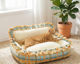 Lit fait main pour animal de compagnie avec étoiles, canapé en peluche pour chat, nid anti-anxiété