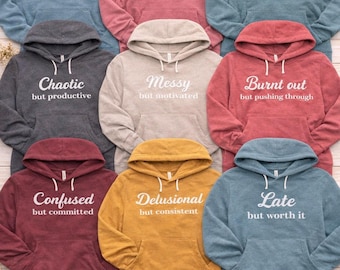 Sudadera con capucha motivacional para mujer / Sudadera Bella Canvas / Diseños que expresan pensamientos excesivos, agotamiento y desorden.