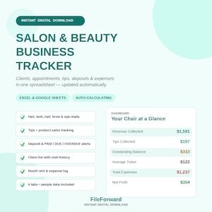 Salon Client Tracker Spreadsheet, Hair Stylist Income and Expense Log, Lash Nail Tech Appointment Book, Excel and Google Sheets Template