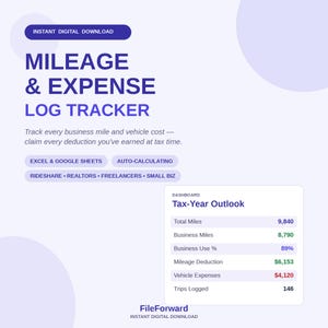 Kalkylblad för körsträcka, körjournal för skatteavdrag, samåkningsförare och småföretag, mall för Excel och Google Sheets