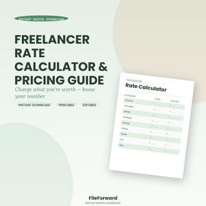 Kalkulator stawek dla freelancerów i przewodnik cenowy, Arkusz kalkulacyjny stawek godzinowych, Wzór wyceny projektu, Narzędzie biznesowe dla freelancerów, Natychmiastowe pobieranie pliku PDF