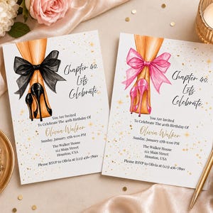 Chapter 40 Birthday Invitation, Black Heels Bow Glamour (Digital Download 5x7)