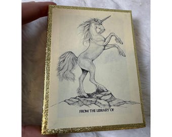 Vintage Antioch Bookplate Company Unicorn Bookplates Gold Box Fantasy Library