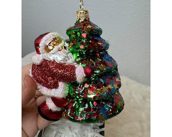 Starglass Poland Mouth Blown Glass Santa Climbing Christmas Tree Ornament Box