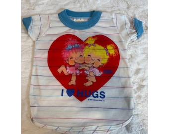 Vintage 1984 Hugga Bunch Bates-Jama Shirt Kids White Striped I Love Hugs 80s USA