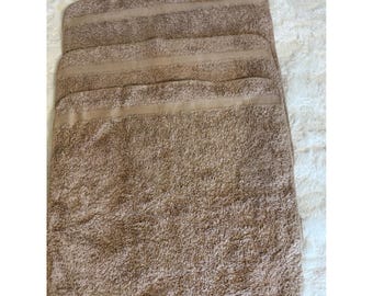 Vintage Fieldcrest Cotton Bath Towels Set of 3 Tan Chevron Dobby Made in USA NWT