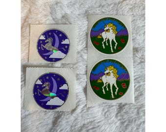 Vintage 80s Unicorn Stickers Prismatic Holographic Lot of 4 Fantasy Retro Decals