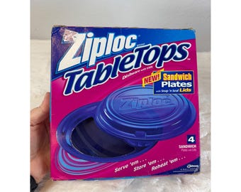 Vintage 2001 Ziploc TableTops Sandwich Plates with Lids Blue 4 Count