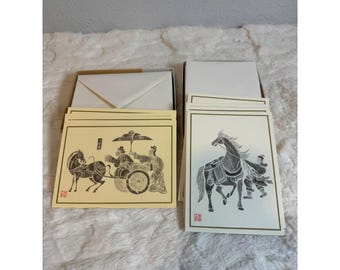 Vintage 1970s Creative Papers Chinese Stone Rubbing Note Cards 2 Boxes of 9