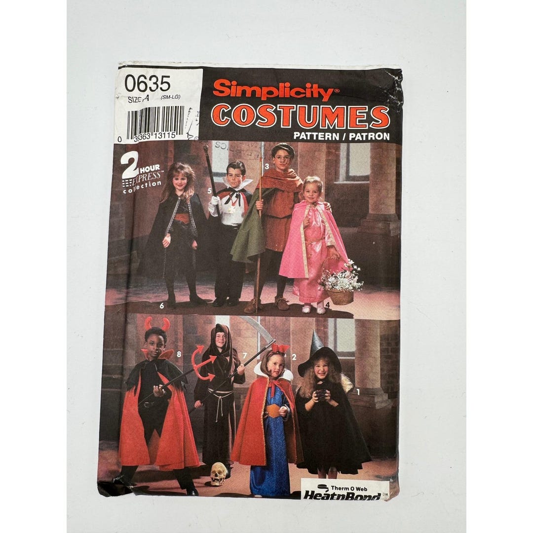 Simplicity 0635 Kids Costume Sewing Pattern Cape Robe Witch Vampire ...