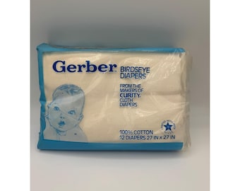 Vintage 1988 Gerber Birdseye Cloth Diapers 12 Pack 100% Cotton Made in USA 27x27