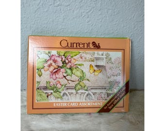 Vintage 1981 Current Easter Card Assortment Boxed Set 8 Designs Bunny Floral