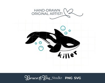 Killer Whale PNG SVG: Orca Digital Download Cute Ocean Art