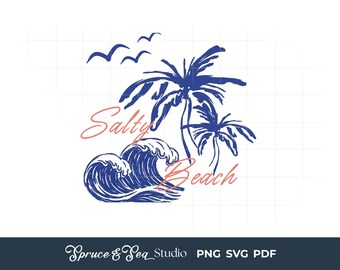 Salty Beach PNG SVG: Ocean Wav Palm Tree Summer Vibes Digital Download