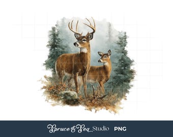 Retro Whitetail Deer PNG: 90s Vintage Style Wildlife, Digital Download