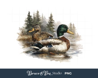 Retro Mallard Ducks PNG: Vintage Style Wildlife Sublimation, Digital Download