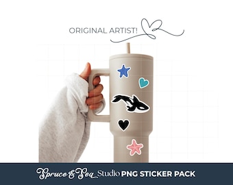 Orca PNG Sticker Bundle: Ocean Clipart Digital Download