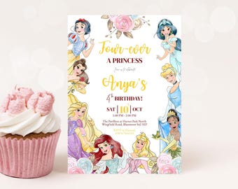 Four Ever A Princess Birthday Invitation, Fourever A Princess Invitation Birthday Invite, Fairy 4th birthday Party Royal Theme Canva Digital