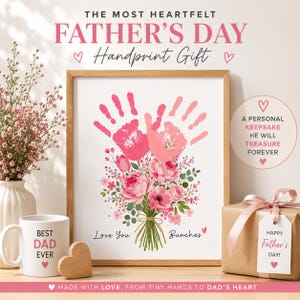 Handprint Craft Love You Bunches Flower Printable, Kids Handprint Artwork, Preschool DIY Birthday Gift for Mother, Father, Grandpa, Grandma