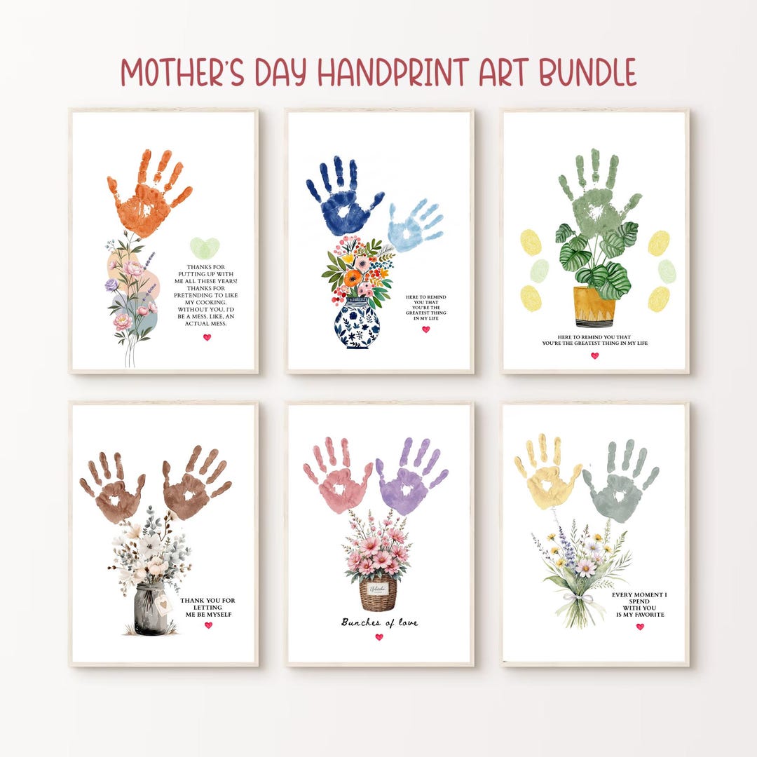 Mothers Day Flower Handprint Art Bundle, Printable | Mom Craft Gift ...