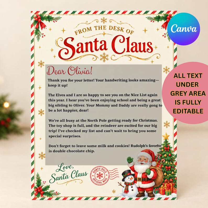 Editable Letter From Santa Personalized Santa Letter Template Christmas ...