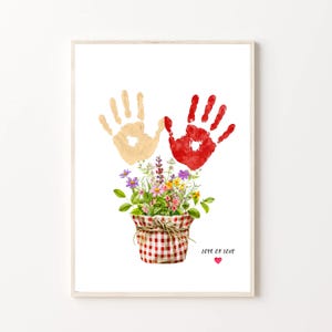 Flower Handprint Craft Art Printable for Mother's Day, For Mom or Grandma Birthday Handprint, Gift from Kids or Grandkids, Preschool Kids