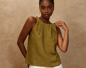 inen cross back top, Linen blouses for women, Linen sleeveless top, Linen tank top woman, Summer linen top, Plus size linen top