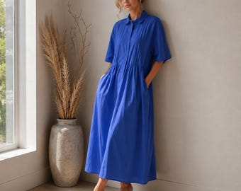 cotton Linen Maxi Dress | Flowy Boho Casual Wear, Loose Fit Summer Dress