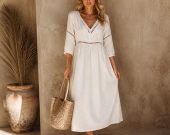 cotton  V-Neck Maxi Dress | Flowy Boho Casual Wear, Loose Fit Summer Dress