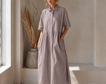 cotton Linen Maxi Dress | Flowy Boho Casual Wear, Loose Fit Summer Dress