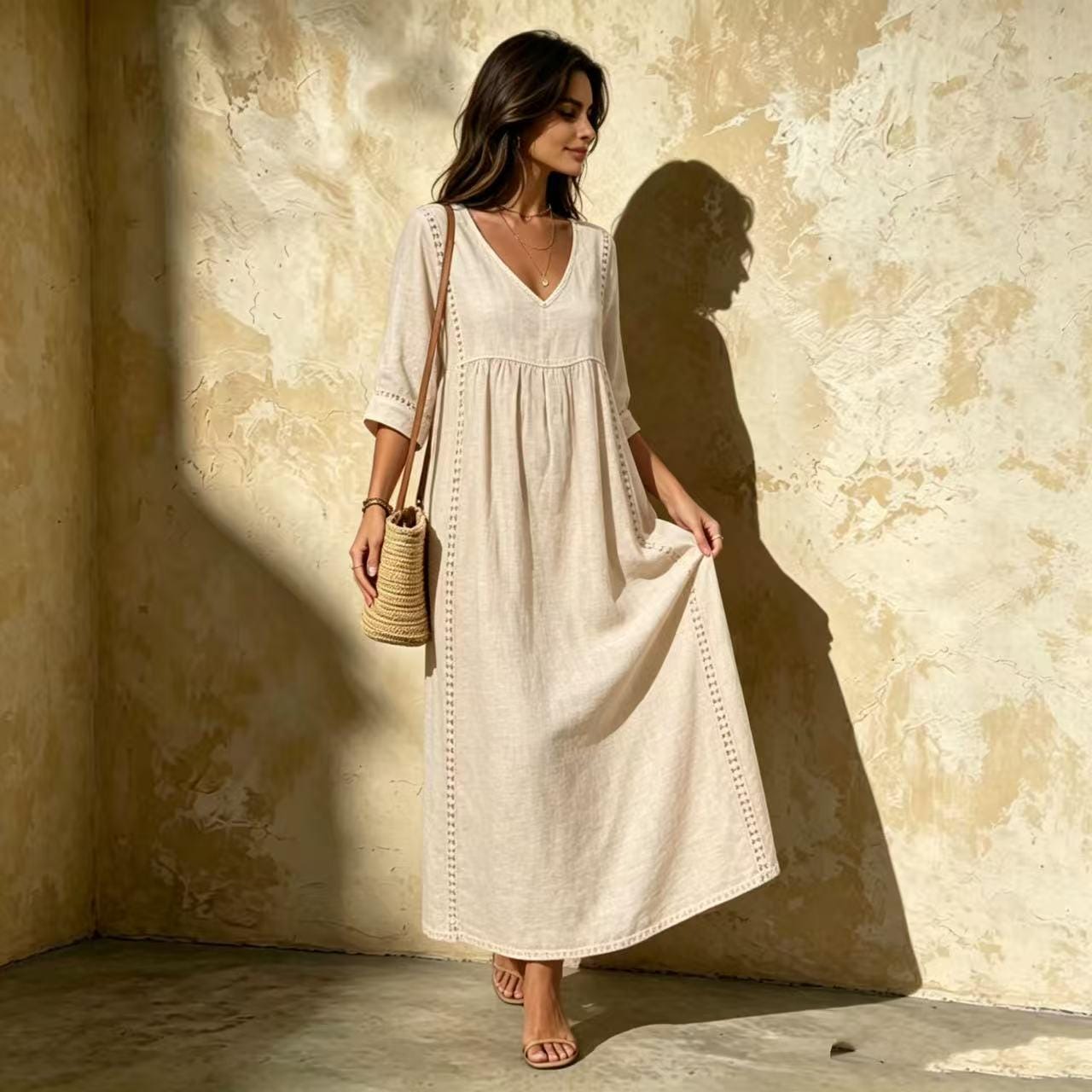 cotton flowy dresses for women Elegant Flowy 100% Cotton Dress Black / L main image 0