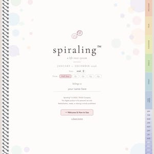 May include: A 2026 spiral-bound planner with a pale pink cover and pastel accents. The planner includes sections for goals, cleaning, and notes. The text "spiraling" is displayed. The planner is designed for personal use.