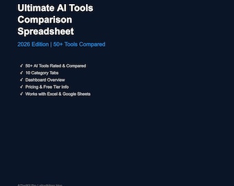 Feuille de calcul comparative des outils d'IA | Plus de 50 outils évalués, 10 catégories (téléchargement numérique)
