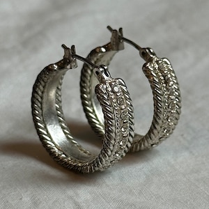 VGT RHINESTONE HOOPS,vintage silver hoops earrings,vintage silver rhinestone hoop earrings,vintage silver rhinestone hoops,silver rhinestone