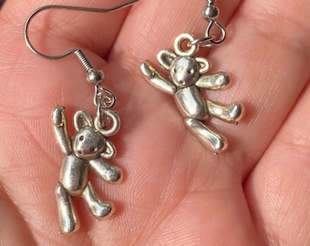 SILVER TEDDY BEAR Earrings,silver bear jewelry,silver bear earrings dangle,silver teddy bear earrings jewelry,teddy bear small earrings