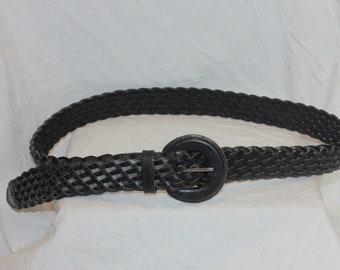 VINTAGE BRAIDED LEATHER Belt,black leather belt,braided leather belt womens,vintage small braided leather belt,vintage small black belt,belt