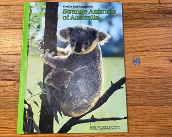 VGT CHILDREN KOALA Book,vintage childrens book pictures,children National Geographic,vintage children kangaroo book,children kangaroo book