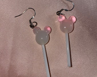 MICKEY MOUSE LOLLIPOP Earrings,pink mickey mouse lollipop earrings,lollipop mickey mouse ears earrings,pink mickey mouse dangle earrings