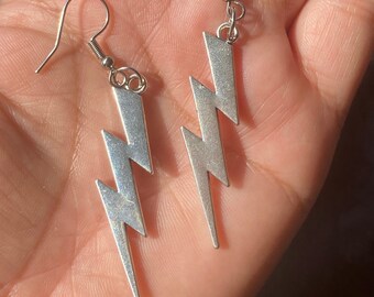 ROCKER LIGHTNING EARRINGS,lightning earrings,goth earrings,lightning bolt earrings,skater earrings,punk earrings,death metal earrings,grunge