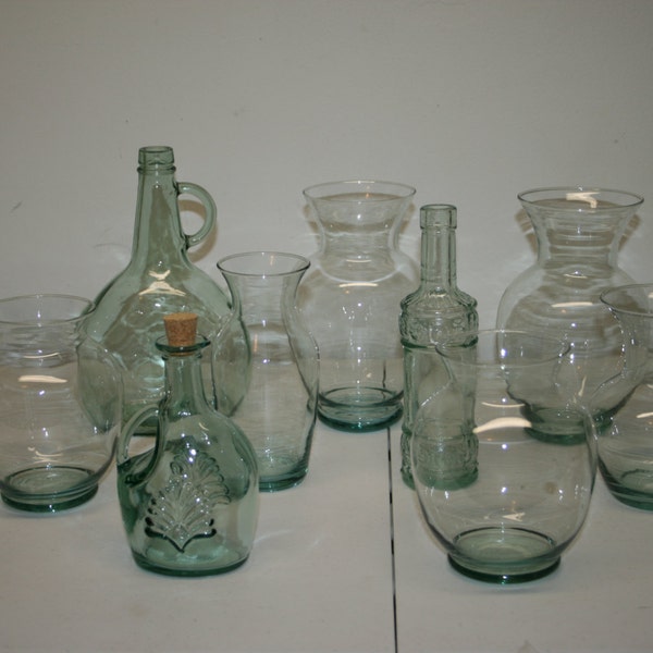 10 Aqua Green Vases,aqua vases,green vases,vase set,wedding vase centerpiece,vintage green glass,vintage aqua glass,vases for weddings