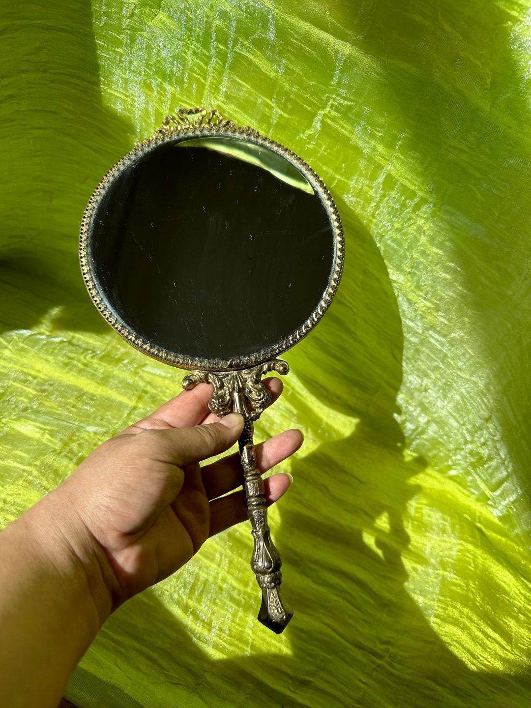 VINTAGE GOLD HAND Held Mirrorvintage Hand Held Etsy