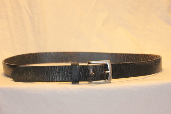 VGT LEATHER BELT,vintage black silver leather bel… - image 1