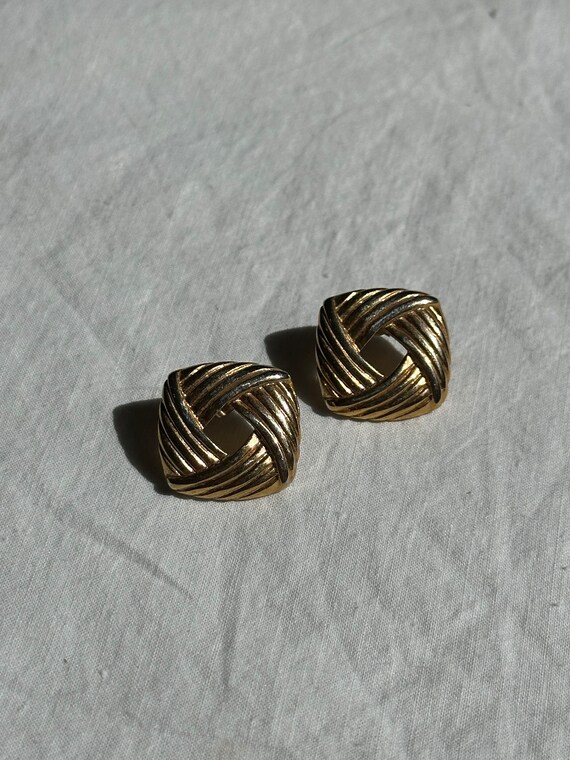 VGT RIBBED SQUARE Earrings,gold square earrings,v… - image 6