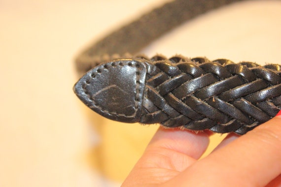 VINTAGE BLACK BRAIDED Leather Belt,black leather … - image 8