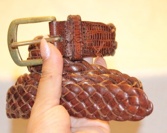 Cinturón de cuero trenzado vintage, cinturón de cuero marrón, cinturón de cuero trenzado trenzado vintage, cinturón marrón pequeño vintage, cinturón